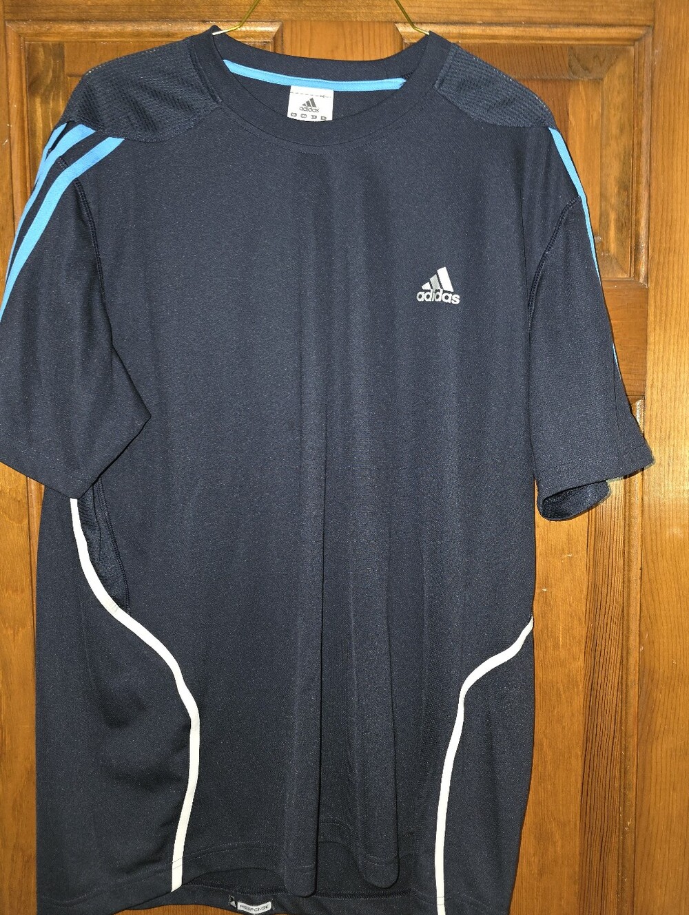 Adidas Navy Short-Sleeve Athletic Tee with Blue and White Accents
